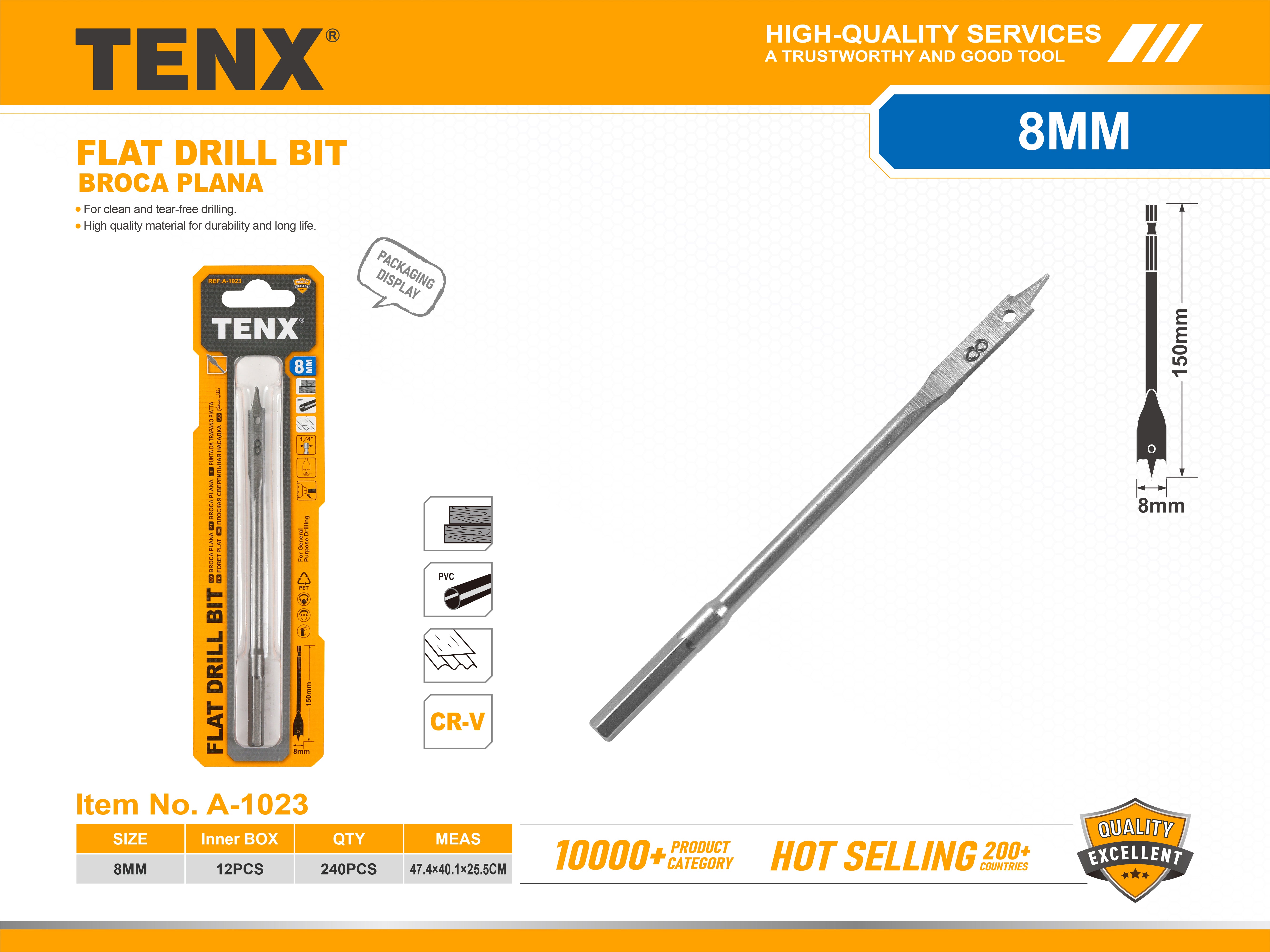 Flat Drill Bit – 8 mm