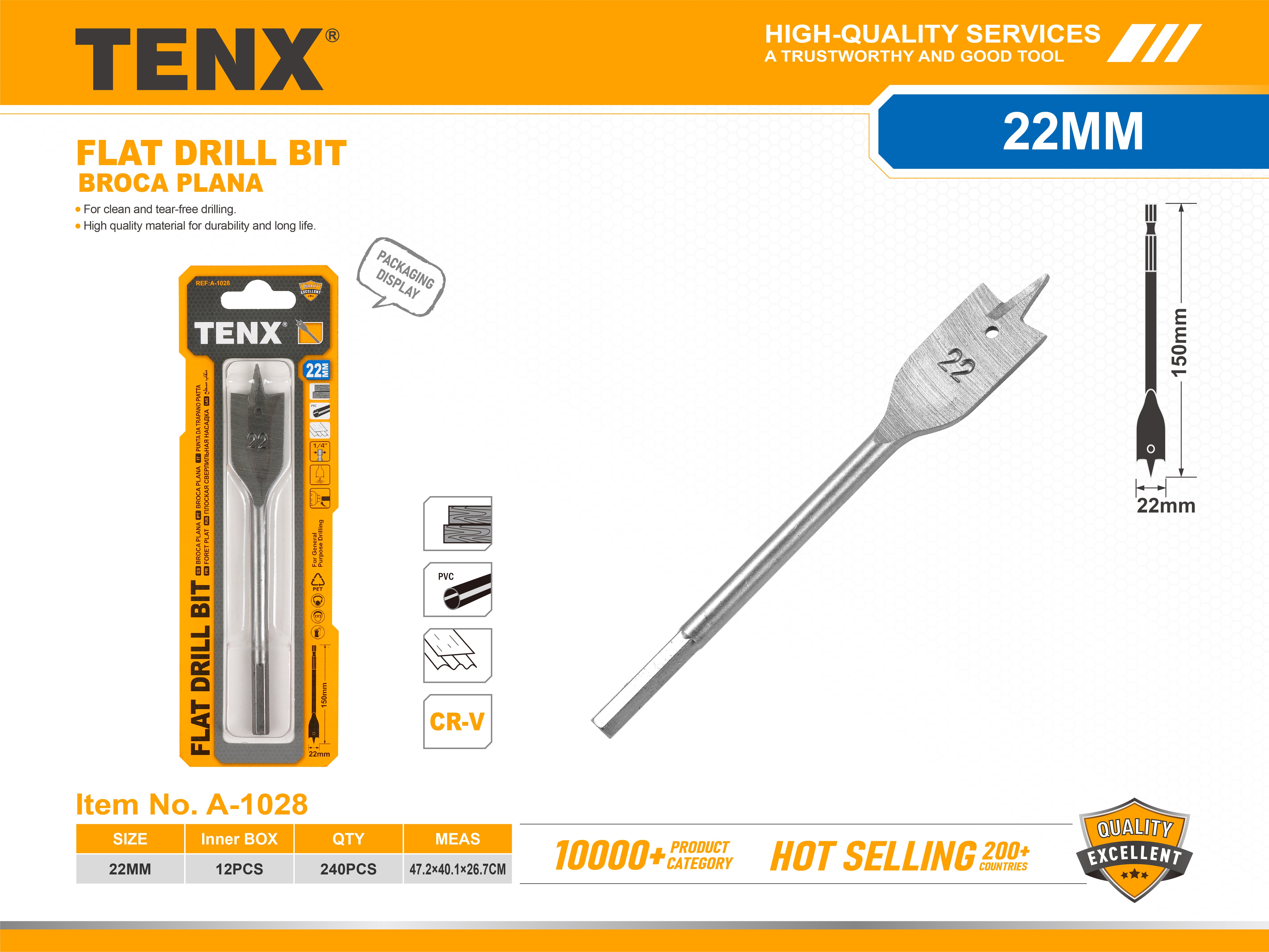 Flat Drill Bit – 22 mm