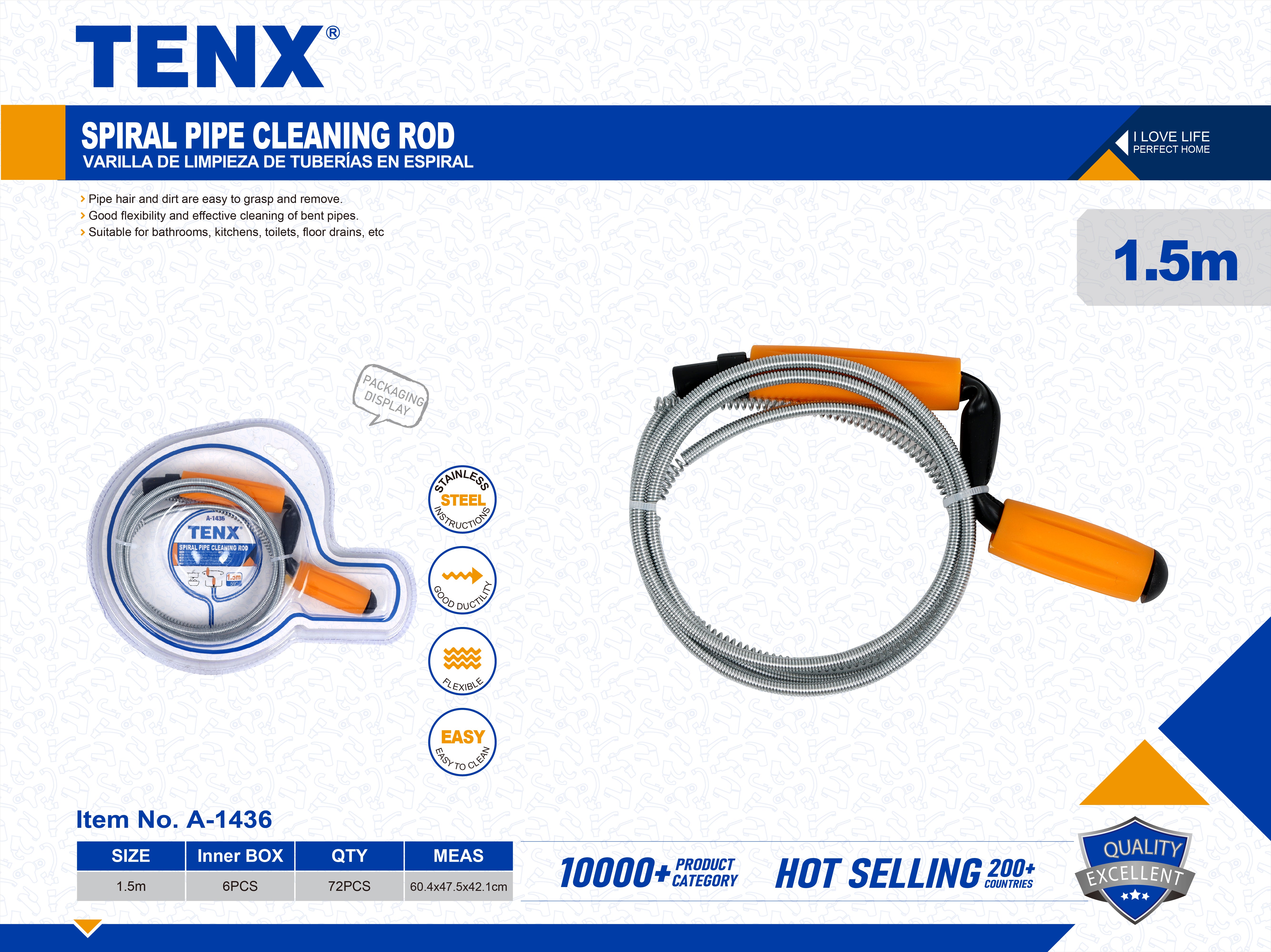 Spiral Pipe Cleaning Rod – 1.5M